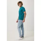 Tricou cu maneca scurta, la baza gatului, Casual, Unisex, iqoniq, 2410E19340, Bumbac, Verde verdigris, XL