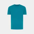 Tricou cu maneca scurta, la baza gatului, Casual, Unisex, iqoniq, 2410E19341, Bumbac, Verde verdigris, XS