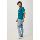 Tricou cu maneca scurta, la baza gatului, Casual, Unisex, iqoniq, 2410E19341, Bumbac, Verde verdigris, XS