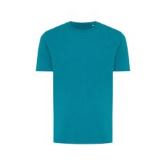  Tricou cu maneca scurta, la baza gatului, Casual, Unisex, iqoniq, 2410E19342, Bumbac, Verde verdigris, XXL