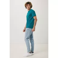   Tricou cu maneca scurta, la baza gatului, Casual, Unisex, iqoniq, 2410E19342, Bumbac, Verde verdigris, XXL
