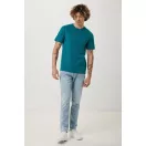 Tricou cu maneca scurta, la baza gatului, Casual, Unisex, iqoniq, 2410E19343, Bumbac, Verde verdigris, 3XL