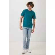   Tricou cu maneca scurta, la baza gatului, Casual, Unisex, iqoniq, 2410E19343, Bumbac, Verde verdigris, 3XL