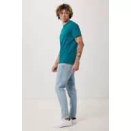   Tricou cu maneca scurta, la baza gatului, Casual, Unisex, iqoniq, 2410E19343, Bumbac, Verde verdigris, 3XL