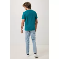   Tricou cu maneca scurta, la baza gatului, Casual, Unisex, iqoniq, 2410E19343, Bumbac, Verde verdigris, 3XL