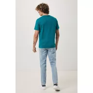   Tricou cu maneca scurta, la baza gatului, Casual, Unisex, iqoniq, 2410E19343, Bumbac, Verde verdigris, 3XL