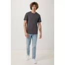 Tricou cu maneca scurta, la baza gatului, Casual, Unisex, iqoniq, 2410E19130, Bumbac, Gri anthracite, M