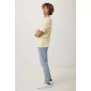 Tricou cu maneca scurta, la baza gatului, Casual, Unisex, iqoniq, 2410E19162, Bumbac, Galben crem, L