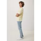 Tricou cu maneca scurta, la baza gatului, Casual, Unisex, iqoniq, 2410E19165, Bumbac, Galben crem, XL