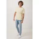 Tricou cu maneca scurta, la baza gatului, Casual, Unisex, iqoniq, 2410E19167, Bumbac, Galben crem, XXL