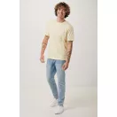 Tricou cu maneca scurta, la baza gatului, Casual, Unisex, iqoniq, 2410E19167, Bumbac, Galben crem, XXL