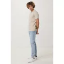Tricou cu maneca scurta, la baza gatului, Casual, Unisex, iqoniq, 2410E19238, Bumbac, Natur light, XS