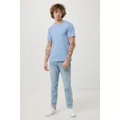 Tricou cu maneca scurta, la baza gatului, Casual, Unisex, iqoniq, 2410E19231, Bumbac, Albastru light, XXL