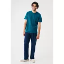 Tricou la baza gatului cu maneca scurta, iqoniq, 2610E15937, Unisex, Bumbac, Albastru Dark Teal, M