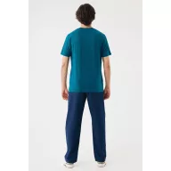   Tricou la baza gatului cu maneca scurta, iqoniq, 2610E15939, Unisex, Bumbac, Albastru Dark Teal, XL