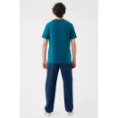 Tricou la baza gatului cu maneca scurta, iqoniq, 2610E15943, Unisex, Bumbac, Albastru Dark Teal, 3XL