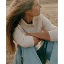 Bluza cu maneca lunga, la baza gatului, Casual, Unisex, iqoniq, 2410E21372, Bumbac, Crem natur, XXS