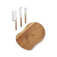   Set platou servire si 3 cutite de branzeturi, Vinga, 2610E19146, Fara maner, 28x20x2 cm, Lemn, Otel inoxidabil, Maro