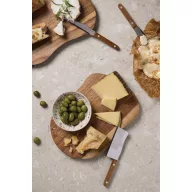   Set platou servire si 3 cutite de branzeturi, Vinga, 2610E19146, Fara maner, 28x20x2 cm, Lemn, Otel inoxidabil, Maro