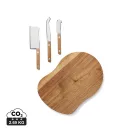 Set platou servire si 3 cutite de branzeturi, Vinga, 2610E19146, Fara maner, 28x20x2 cm, Lemn, Otel inoxidabil, Maro