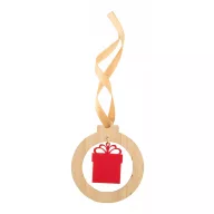   Ornament cutie cadou pentru bradul de Craciun, Everestus, 21OCT1433, 65 x 75 x 3 mm, Bambus, Natur, Rosu