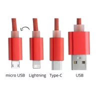   Usb charger cable, 170 mm, Everestus, 20FEB4653, Aluminiu, Rosu