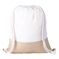   Saculet cu snur tip rucsac, 340×430 mm, Everestus, 20FEB5642, Iuta, Bumbac, Alb, Natur