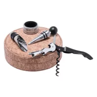   Set 4 accesorii vin in cutie rotunda, ø150mm ×40mm, Everestus, 20FEB17201, Pluta, Natur, Argintiu