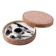   Set 4 accesorii vin in cutie rotunda, ø150mm ×40mm, Everestus, 20FEB17201, Pluta, Natur, Argintiu