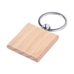   Breloc patratic, Everestus, 42FEB230782, 40x40x7 mm, Lemn, Metal, Natur