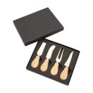 Set 4 cutite pentru branzeturi, 190×160×23 mm, Everestus, 20FEB13358, Otel inoxidabil, Lemn, Natur