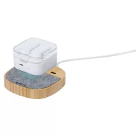   Incarcator wireless 15 W, 2401E17077, Everestus, 90x16x90 mm, Bambus, Pasla, Gri inchis
