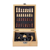   Set 4 accesorii vin cu joc de sah, 2402E18195, Everestus, 148x168x52 mm, Bambus, Otel, Natur