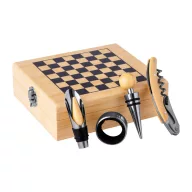   Set 4 accesorii vin cu joc de sah, 2402E18195, Everestus, 148x168x52 mm, Bambus, Otel, Natur