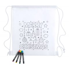   Saculet de colorat, design Craciun, Merry Christmas, 250×300 mm, Everestus, 20FEB1942, Material netesut, Alb