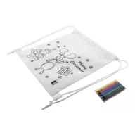   Saculet cu snur de colorat cu design de Craciun, 2509E17633, Everestus, 250x300 mm, Material netesut, Alb