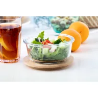   Caserola pranz, Everestus, 21OCT0055, 650 ml, 650 ml, ø150 x 70 mm, Sticla, Bambus, Transparent