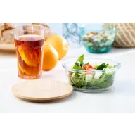   Caserola pranz, Everestus, 21OCT0055, 650 ml, 650 ml, ø150 x 70 mm, Sticla, Bambus, Transparent