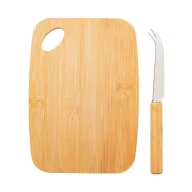   Set tocator si cutit branza, Everestus, 18SEP3574, 2 piese, 200x143x10 mm, Bambus, Otel, Natur