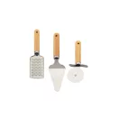 Set servire pizza 3 piese, 2401E16827, Everestus, 152x308 mm, Otel, Bambus, Natur