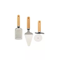   Set servire pizza 3 piese, 2401E16827, Everestus, 152x308 mm, Otel, Bambus, Natur