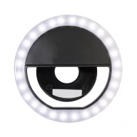   Selfie ring light, Everestus, 2610E17906, 150 mAh, Ø85x27 mm, ABS, Negru