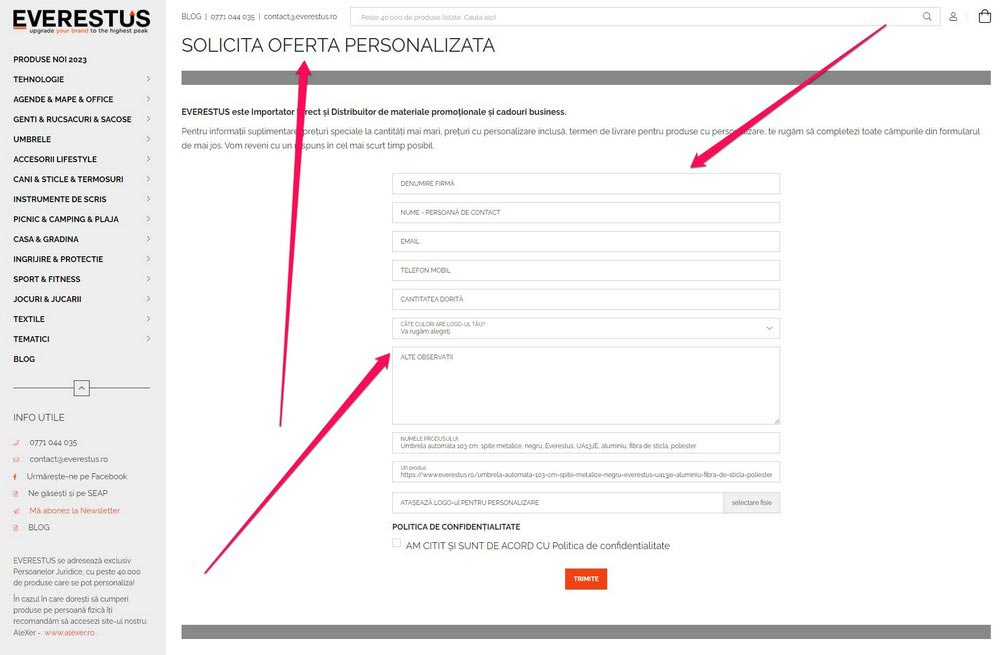 formular solicita oferta cu personalizare everestus